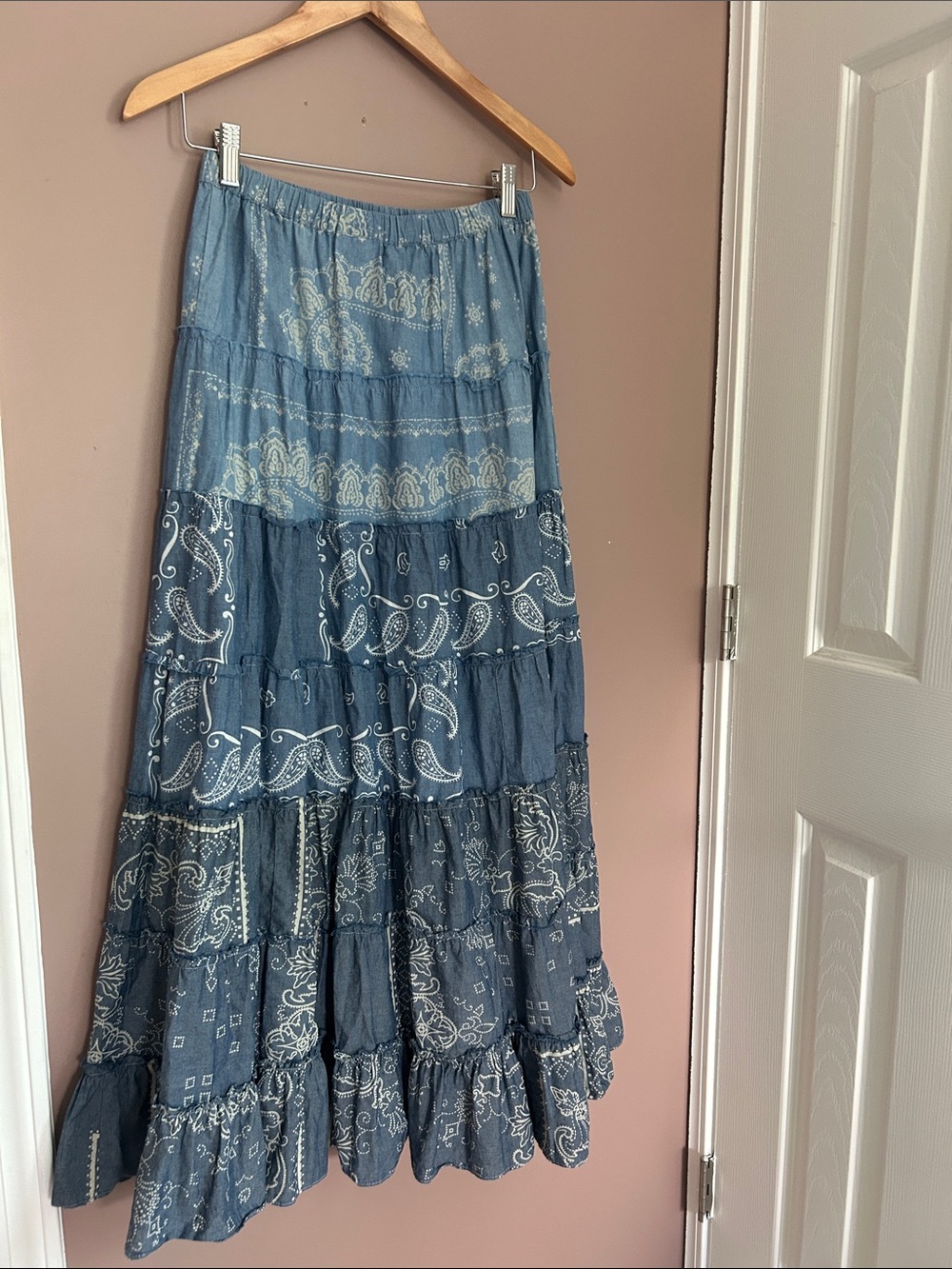 Denim & Supply Ralph Lauren Blue Bandana Print Tiered Western Maxi Skirt Size S - Picture 3 of 11